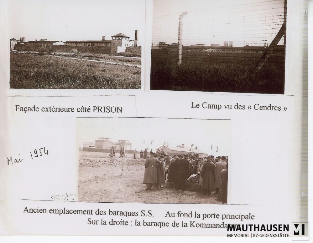 4.16.0069.jpg; 4.16.0069; Papier mit drei affichierten Fotografien und Beschriftungen: Verschiedene Ansichten der KZ Gedenkstätte Mauthausen;