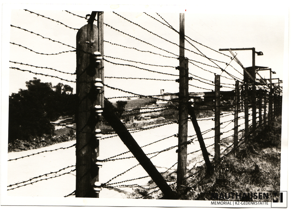 MM_4_7_2_0006.jpg; 4.7.2.0006; Befreites KZ Mauthausen: Lagerzaun mit Stacheldraht;
